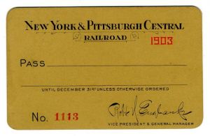 New York and Pittsburgh Central Railroad Railroad Pass - Americana