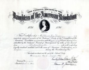 Membership Certificate of the Daughters of the American Revolution - Americana