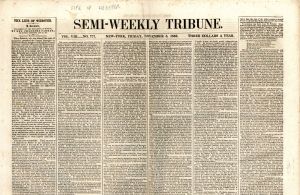 Semi-Weekly Tribune of New York - 1852 dated Newspaper - Americana