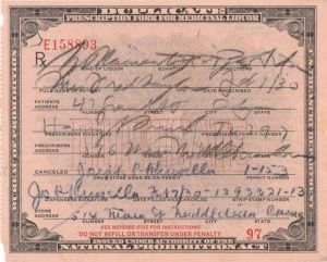 Prescription Form for Medicinal Liquor - 1930-1933 dated United States Treasury Department, Bureau of Prohibition - Americana