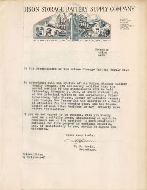 Edison Storage Battery Supply Company Letter - Americana