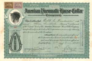 American Pneumatic Horse Collar Co. - 1901 dated Jersey City, New Jersey Stock Certificate