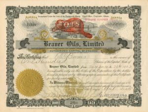 Beaver Oils, Limited - Stock Certificate