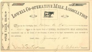 Lowell Co-Operative Milk Association - Stock Certificate