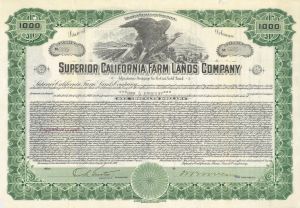 Superior California Farm Lands Company - $1,000 - Bond (Uncanceled)