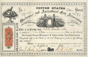 Mechanics' and Agricultural Fair Association. - Stock Certificate