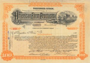 American Farm Products Co.- 1908 dated Farming Stock Certificate