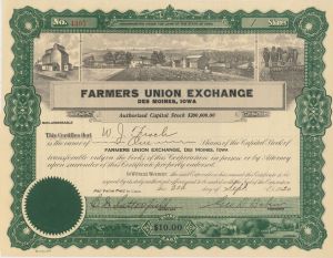 Farmers Union Exchange. - Stock Certificate