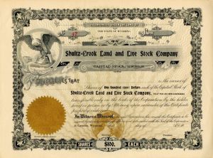 Shultz=Crook Land and Live Stock Co. - Unissued Stock Certificate