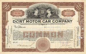 Dort Motor Car Co. - dated 1920's-30's Automotive Stock Certificate - Beautiful Cars and Great History