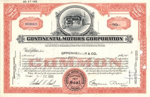 Continental Motors Corp. - Stock Certificate
