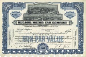 Hudson Motor Car Co. - 1937-54 dated Automotive Stock Certificate - Famous Car Maker