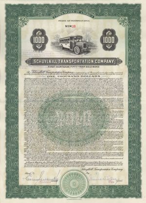 Schuylkill Transportation Co. - Various Denominations Bond