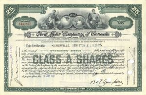 Ford Motor Co. of Canada, Ltd - Automotive Stock Certificate - 25 Share Green Type