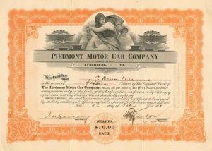 Piedmont Motor Car Co. - Stock Certificate