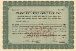 Standard Tire Co., Inc. - Stock Certificate