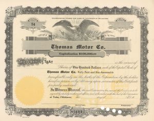 Thomas Motor Co. - Stock Certificate