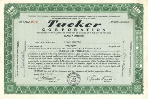 Tucker Corporation - 1948 dated Automotive Green Stock Certificate - Only 50 Tucker Cars were Made