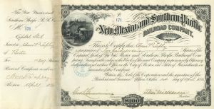 New Mexico & Southern Pacific Railroad Co. - Branch Line of the Atchison, Topeka & Santa Fe Railway Co. - New Mexico Stock Certificate