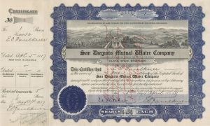 San Dieguito Mutual Water Co. - Stock Certificate - Branch Line of the Atchison Topeka Santa Fe Railway