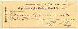 Calvin Coolidge signed Check dated 1929 - Exact Piece Shown - Presidential Autograph