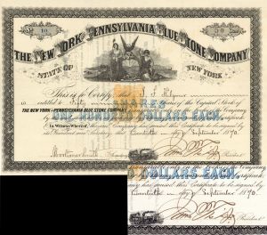New York and Pennsylvania Blue Stone Co. signed by James Fisk, Jr. known as "Diamond Jim" or "Jubilee Jim"