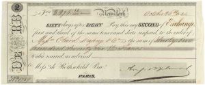 August Belmont signed Exchange Receipt dated 1845 - Autograph