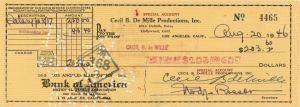 Cecil B. DeMille signed Check - Autographs