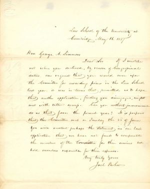 Letter signed by Joel Parker - 1857 dated Autograph