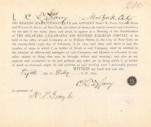 Stock Proxy signed by Charles Lewis Tiffany - Autograph of Infamous Tiffany Jewelers Family Member