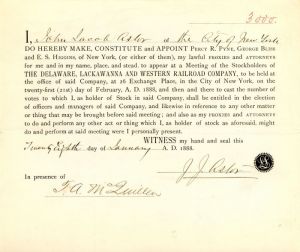 J.J. Astor signed Delaware, Lackawanna and Western Railroad Co. Appointment - SOLD