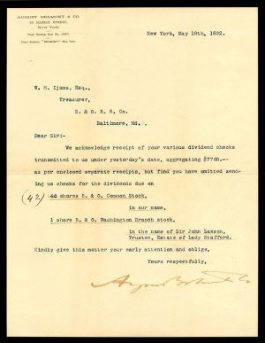 Letter signed by August Belmont, Jr.