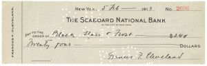 Frances Folsom Cleveland signed Check - 1913 dated Check of Autograph of the First Lady of the United States of America