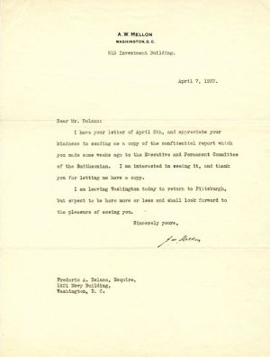 Letter signed by Andrew William Mellon - Perfect Condition