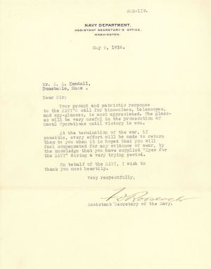 FDR Type Letter Signed 1918 - Franklin Delano Roosevelt TLS as Assistant Secretary of the Navy