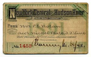 New York Central and Hudson River Railroad Co. Pass signed by Chauncey Depew