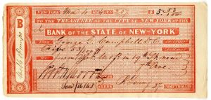 Bank of the State of New-York signed by Robert H. Morris -  Autographed Check