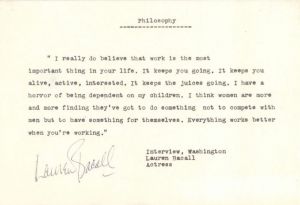 Letter signed by Lauren Bacall - Autographs