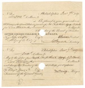 Document signed by Nicholas Biddle - Autograph - Famous Biddle Family