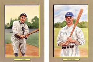 Pair of Portraits of Lou Gehrig and Ty Cobb - Autographs