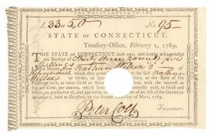 1789 dated Peter Colt Signed Receipt - Autograph - Revolutionary War Related Document