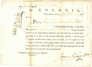 Hazens Regiment - John Nicholson Signed Certificate Paying Interest on Depreciation - Revolutionary War Period Pay Order