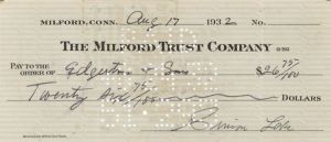 Milford Trust Company Check signed by Simon Lake - Autograph