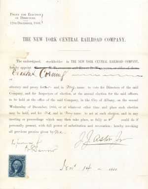 1866 New York Central Railroad Co. Document signed by J.J. Astor Jr. - Autographs