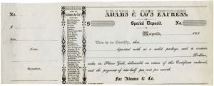Adams and Co's Express - Special Deposit Certificate