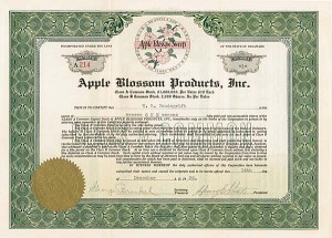 Apple Blossom Products, Inc - Stock Certificate