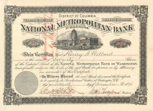 National Metropolitan Bank of Washington - Stock Certificate