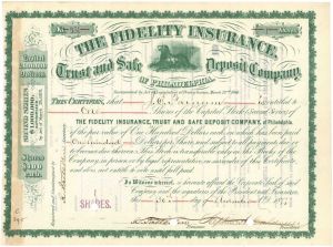 Fidelity Insurance, Trust and Safe Deposit Co. - Banking Stock Certificate