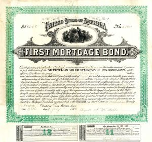 Security Loan and Trust Company of Des Moines, Iowa - 1893 $5,000 or $1,000 Banking Bond
