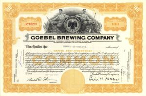 Goebel Brewing Co. - 1959-64 dated Brewery Stock Certificate